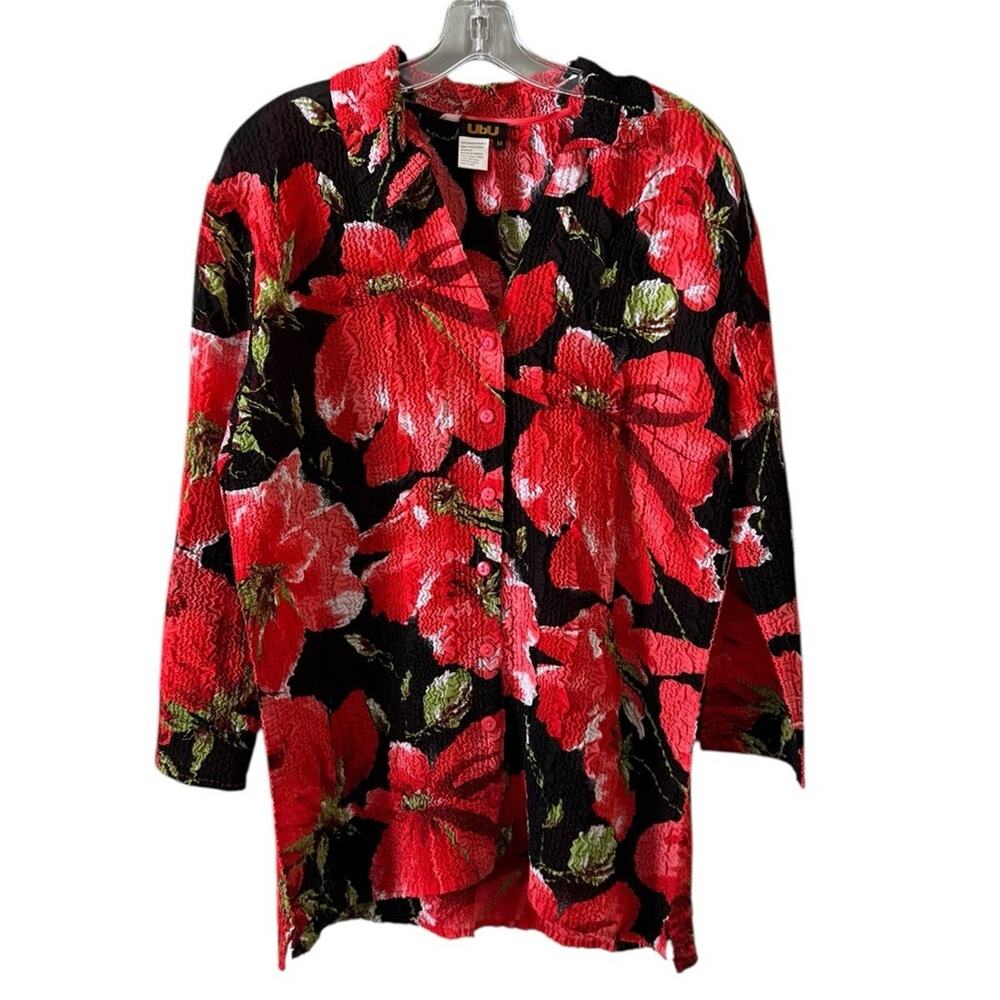 UbU Women Size‎ Medium Crinkle Floral Button Down Blouse Polyester Cottagecore
